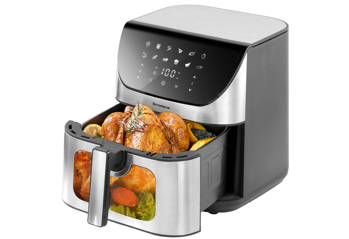 Vankel Heißluftfritteuse 8,5 L XXL Airfryer mit Sichtfenster, 12 Programmen, LED-Touchdisplay, 1800 W, 80–200 °C und 60-Minuten-Timer, 1800 W, Fettarm frittieren, backen, grillen und rösten – mit Timer und Zubehör Bild 4
