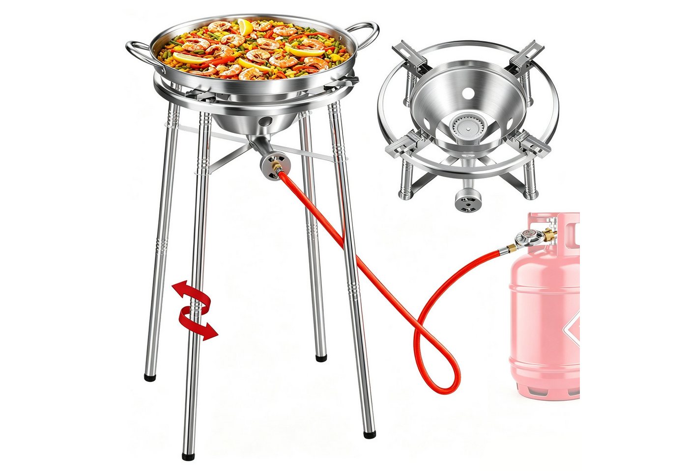 HOMELUX Gaskocher Paellaset Gasbrenner, 3,8 kW Propan Kochsystem Komplett Set für Paella, (Set, 2-St., mit Schlauch 150 cm und 30 mbar Gas Regler Druckminderer), mit 41cm Paellapfanne, Windschutzscheibe, für Wok, Grillplatte Bild 4