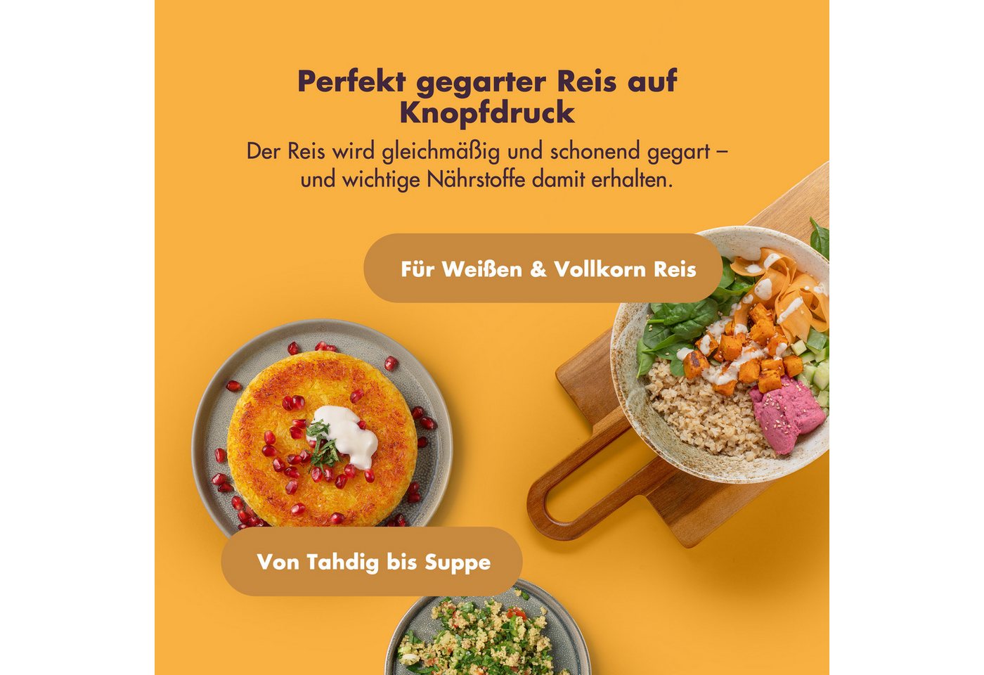 Reishunger Reiskocher Digital – 1,5 L – Multikocher – 12 Programme – Keramikbeschichtung, 860 W, Timer- und Warmhaltefunktion, 7-Kochphasen-Technologie, LED-Display Bild 3
