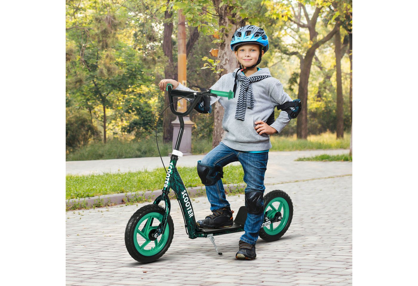 AIYAPLAY Scooter Kinderroller Tretroller mit verstellbarem Lenker, großen Rädern, 0 km/h, (Kinderroller, 1 tlg), höhenverstellbarer Tretroller für Kinder, Grün Bild 5