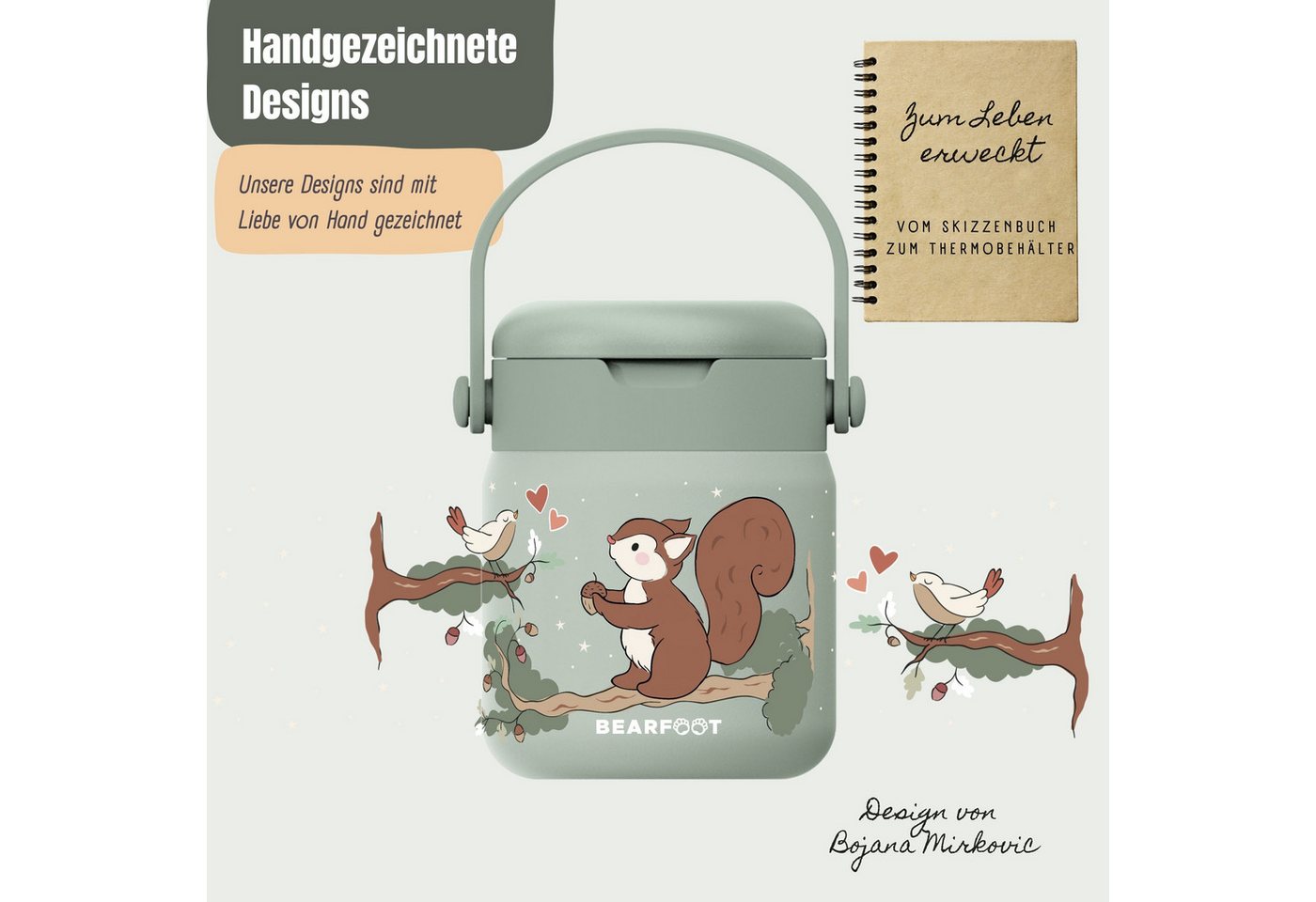 BEARFOOT Trinkflasche Thermobehälter Kinder Edelstahl - Eichhörnchen Sabei, Thermobehälter, auslaufsicher, Edelstahl, Food jar, BPA-frei