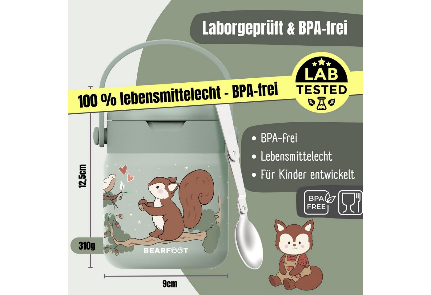 BEARFOOT Trinkflasche Thermobehälter Kinder Edelstahl - Eichhörnchen Sabei, Thermobehälter, auslaufsicher, Edelstahl, Food jar, BPA-frei Bild 3