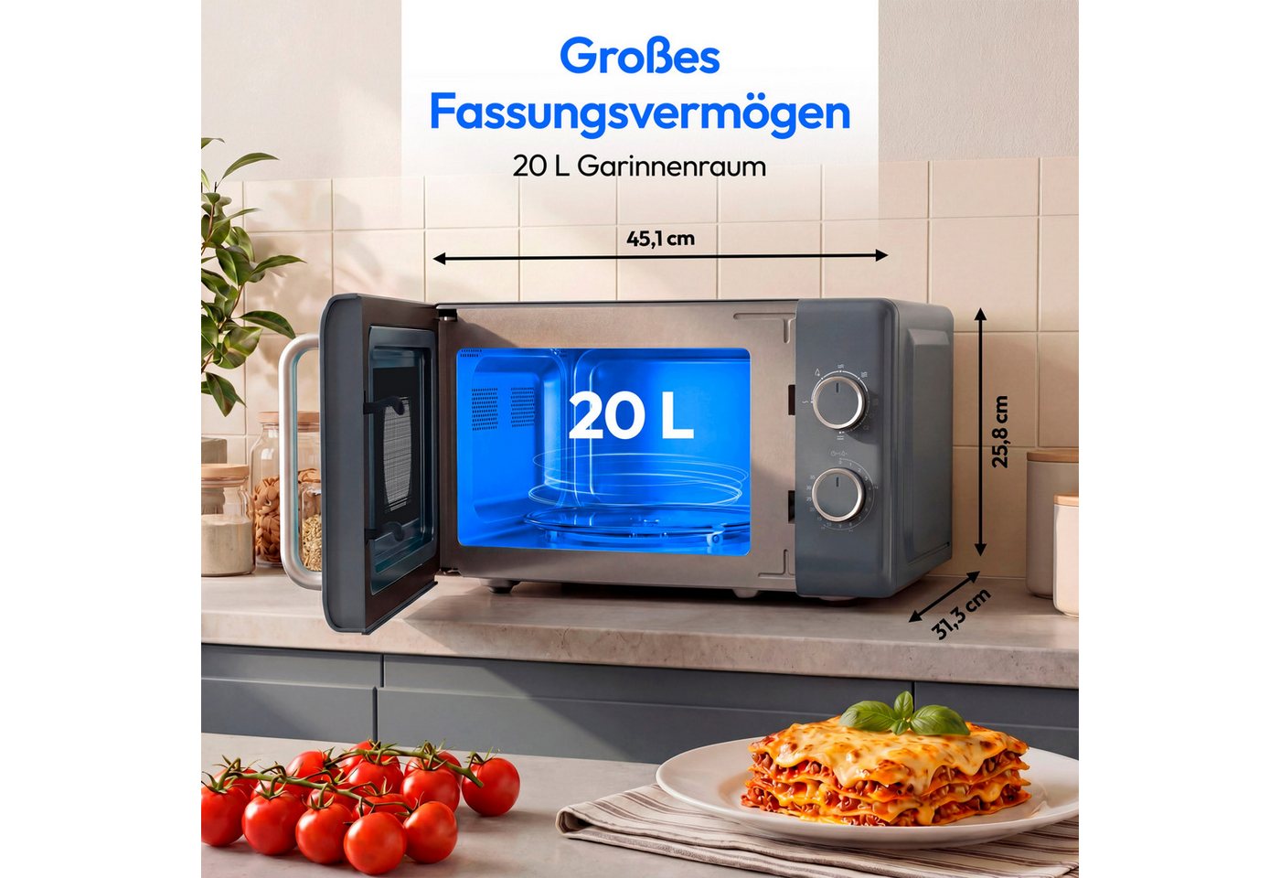 Medion® Mikrowelle MD100119, 800W Leistung,5 Mikrowellenstufen, Auftaufunktion, Retro-Design Bild 5