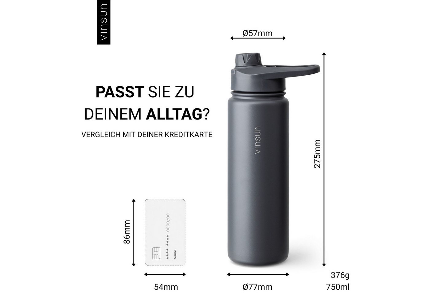 Vinsun Isolierflasche Edelstahl Trinkflasche 750ml Strohhalm - 2 Deckel Thermoflasche, Doppelwandig isoliert, auslaufsicher, bruchsicher, Geruchsneutral