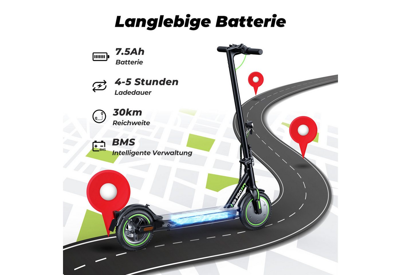 iSinwheel E-Scooter mit Straßenzulassung(ABE),APP,Faltbar E Roller, 20,00 km/h, (mit Kotflügeln), 400W MAX,30 KM Reichweite(MAX), klappbar, Belastung bis 120kg Bild 3