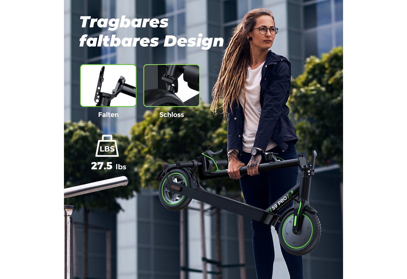 iSinwheel E-Scooter mit Straßenzulassung(ABE),APP,Faltbar E Roller, 20,00 km/h, (mit Kotflügeln), 400W MAX,30 KM Reichweite(MAX), klappbar, Belastung bis 120kg Bild 4
