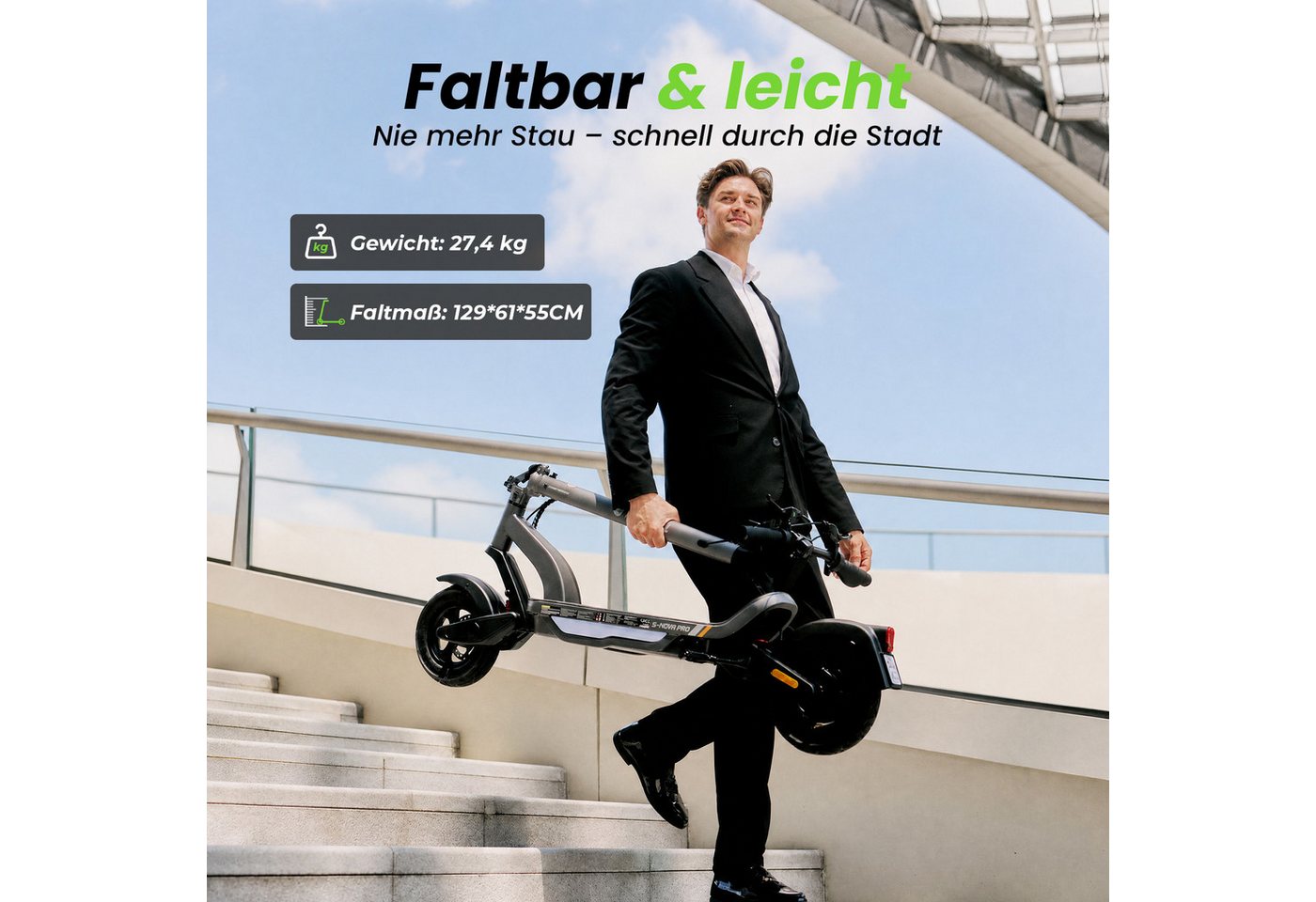 iSinwheel E-Scooter mit Straßenzulassung(ABE),APP,Faltbar E Roller, 20,00 km/h, (mit Kotflügeln) Bild 4