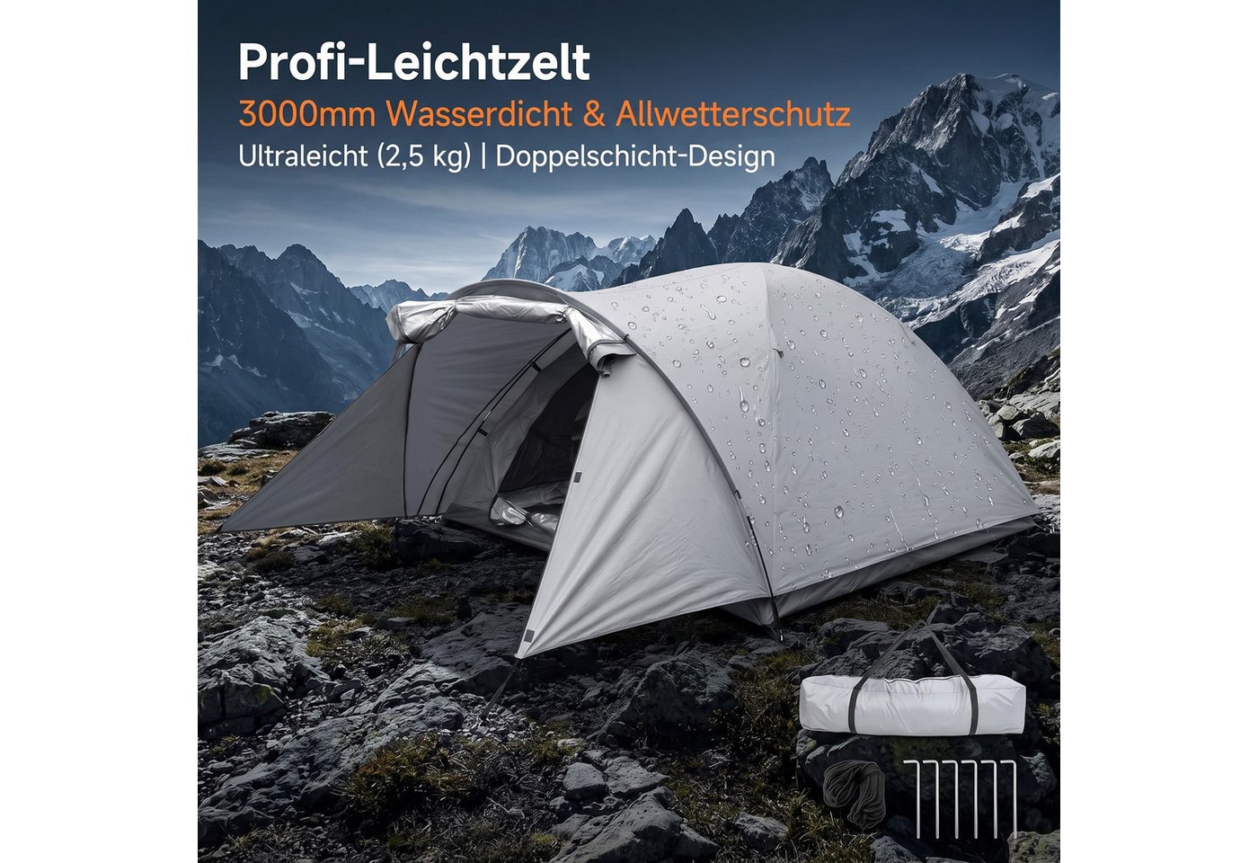 SURFOU Kuppelzelt Kuppelzelt für 3 Personen mit Vorraum Grau Bild 4