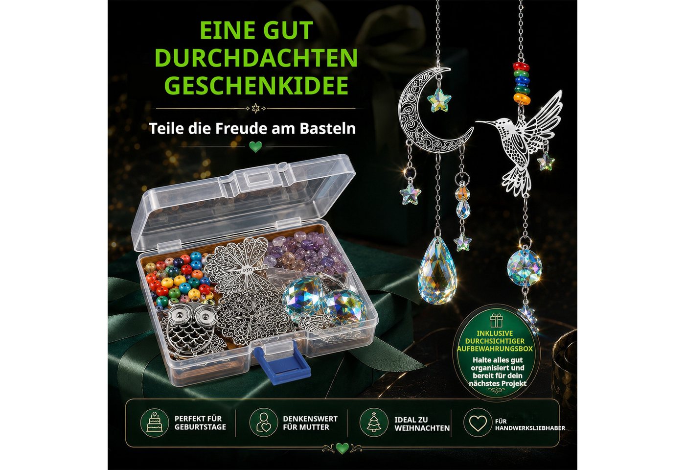 BlingBin Windspiel 460 Stück Sonnenfänger Kristall Bastelset DIY Sonnenfänger (460er Set, 460 St., 460 Stück), Fensterdeko Hängend für Zuhause Büro Garten Outdoor Deko