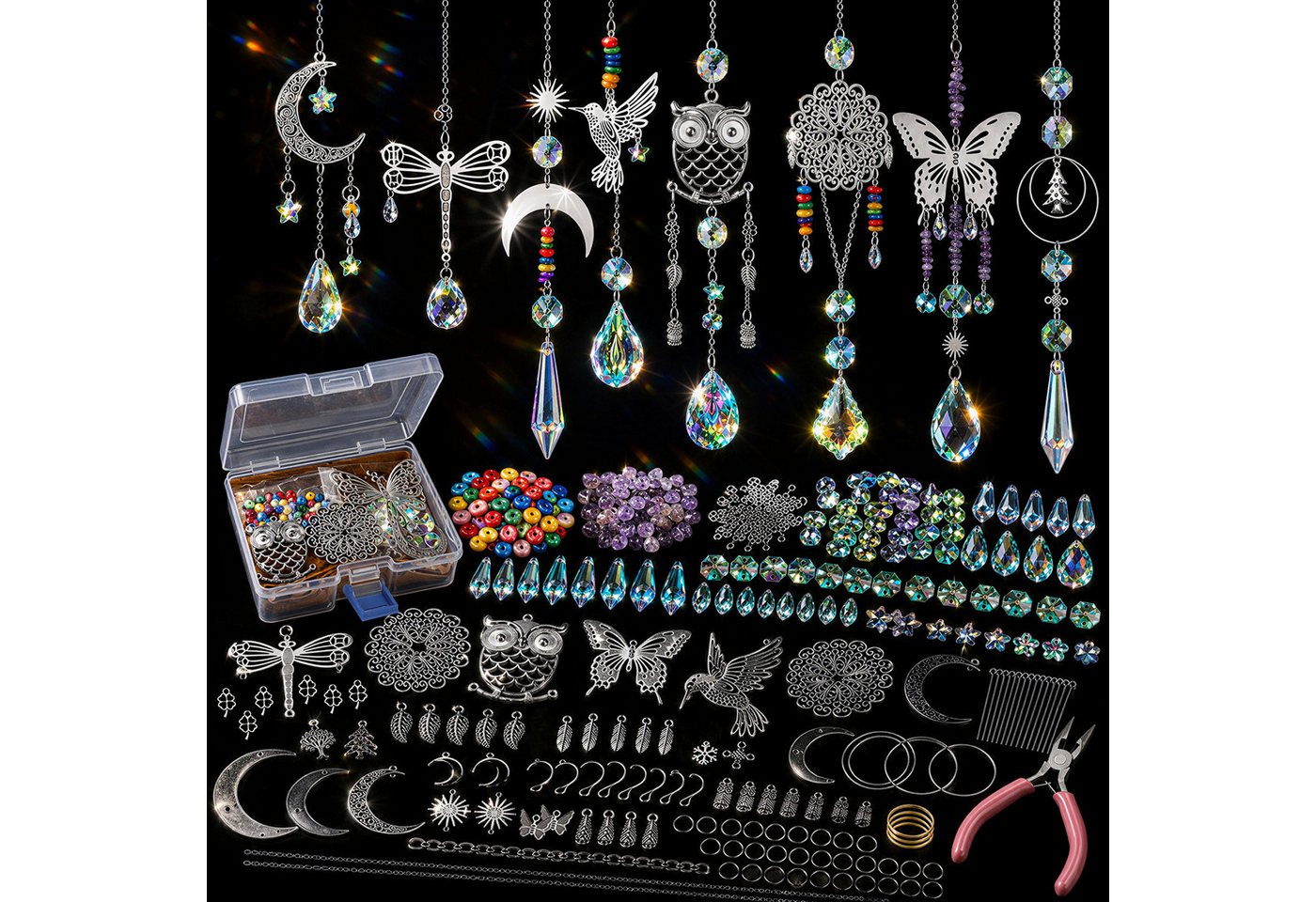 BlingBin Windspiel 460 Stück Sonnenfänger Kristall Bastelset DIY Sonnenfänger (460er Set, 460 St., 460 Stück), Fensterdeko Hängend für Zuhause Büro Garten Outdoor Deko Bild 2