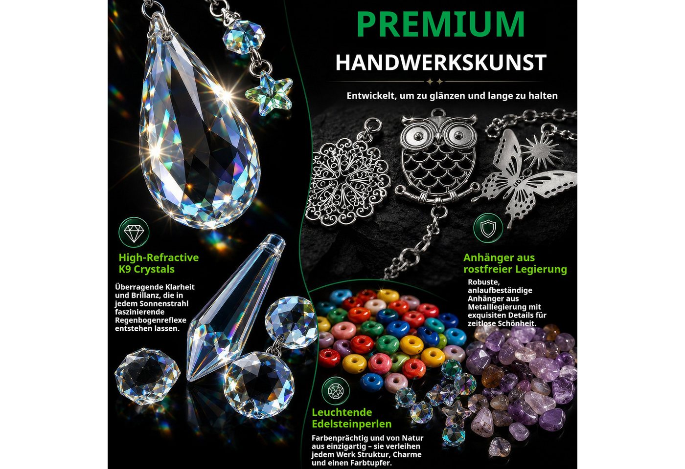 BlingBin Windspiel 460 Stück Sonnenfänger Kristall Bastelset DIY Sonnenfänger (460er Set, 460 St., 460 Stück), Fensterdeko Hängend für Zuhause Büro Garten Outdoor Deko Bild 3
