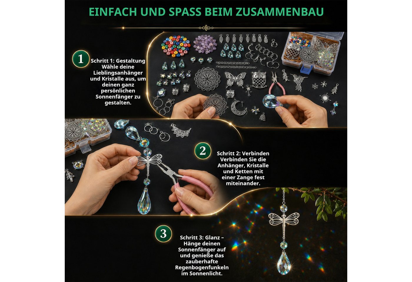 BlingBin Windspiel 460 Stück Sonnenfänger Kristall Bastelset DIY Sonnenfänger (460er Set, 460 St., 460 Stück), Fensterdeko Hängend für Zuhause Büro Garten Outdoor Deko Bild 4