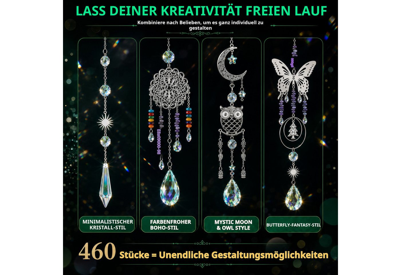 BlingBin Windspiel 460 Stück Sonnenfänger Kristall Bastelset DIY Sonnenfänger (460er Set, 460 St., 460 Stück), Fensterdeko Hängend für Zuhause Büro Garten Outdoor Deko Bild 5
