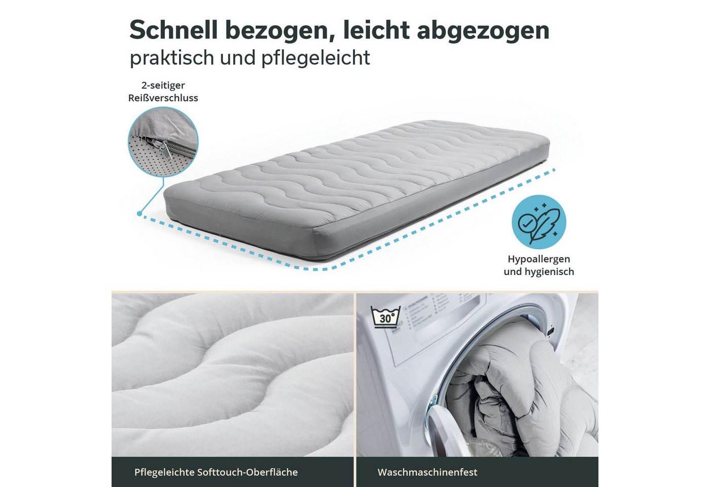 Skandika Luftmatratze Easy 3D Premium Flex Bundle, Luftmatratze mit Bezug, Schaumstoff, (Tragetasche, Antirutsch-Noppen des Bezugs), Softtouch-Oberfläche, USB-C Pumpe, selbstaufblasend, R-Wert von 12,2 Bild 2