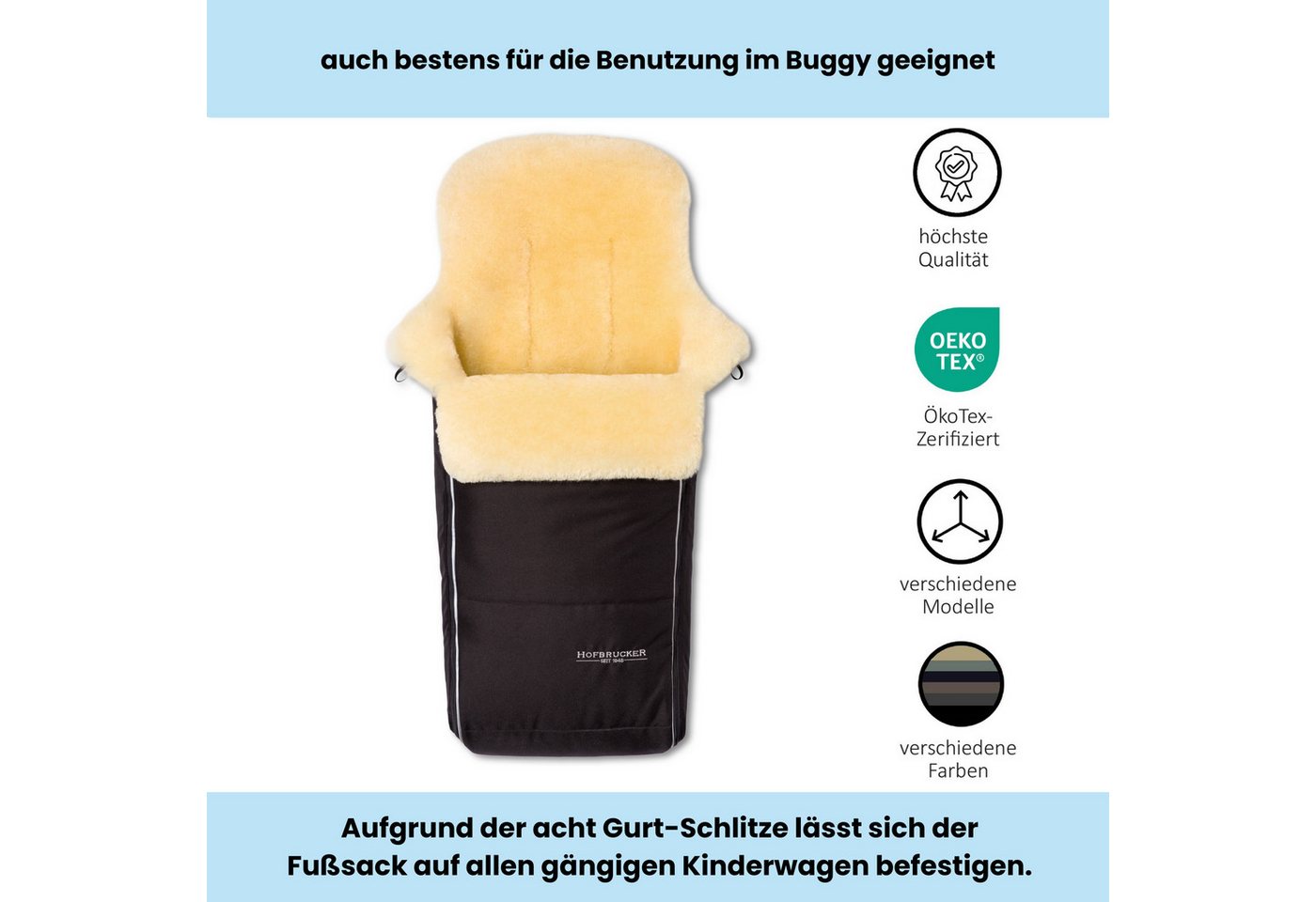 Hofbrucker seit 1948 Fußsack Lammfell-Fußsack Luxus für Kinderwagen und Buggy, warmer Winterfußsack mit echtem Lammfell wind- und wasserabweisend Bild 4