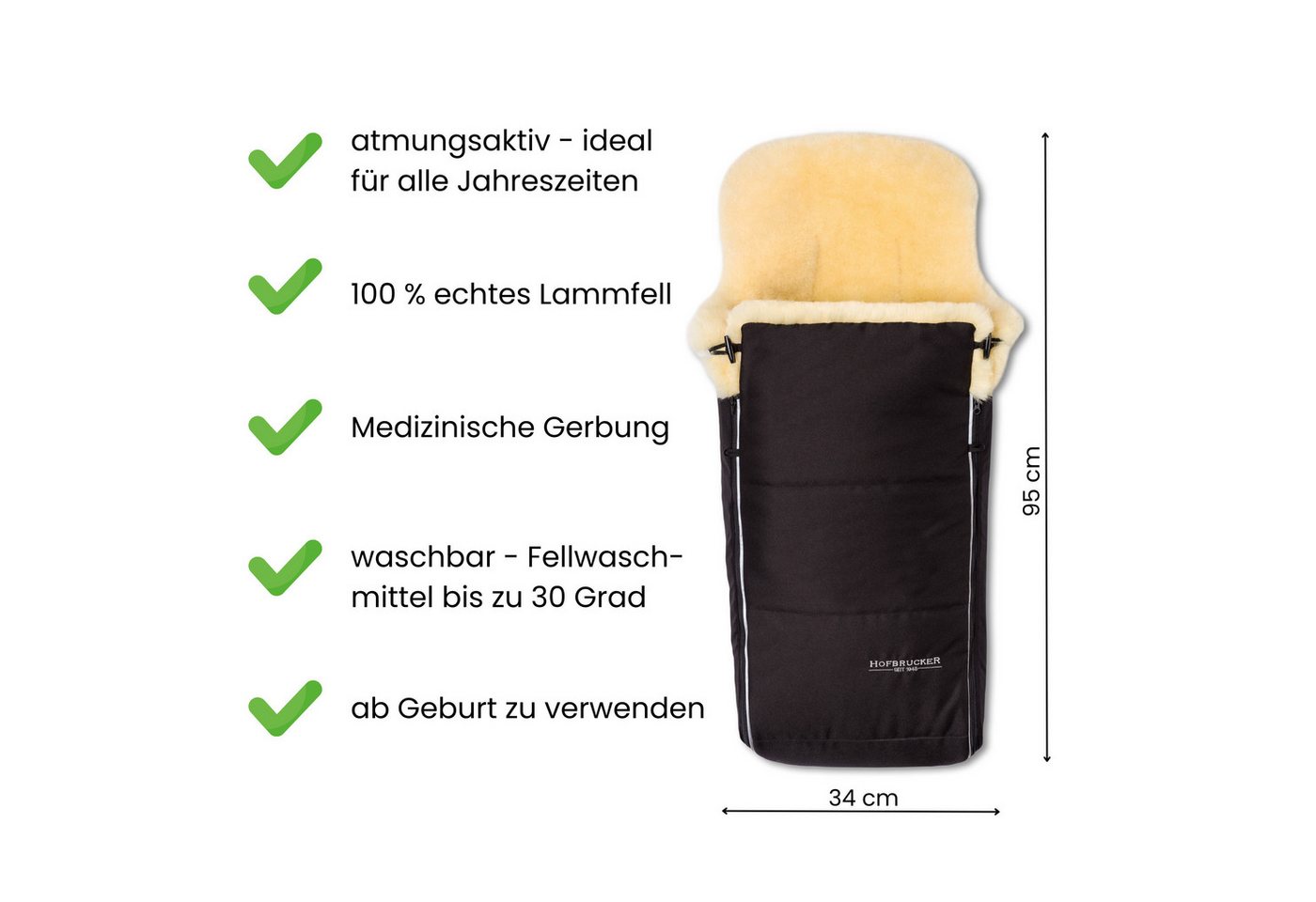 Hofbrucker seit 1948 Fußsack Lammfell-Fußsack Luxus für Kinderwagen und Buggy, warmer Winterfußsack mit echtem Lammfell wind- und wasserabweisend Bild 5