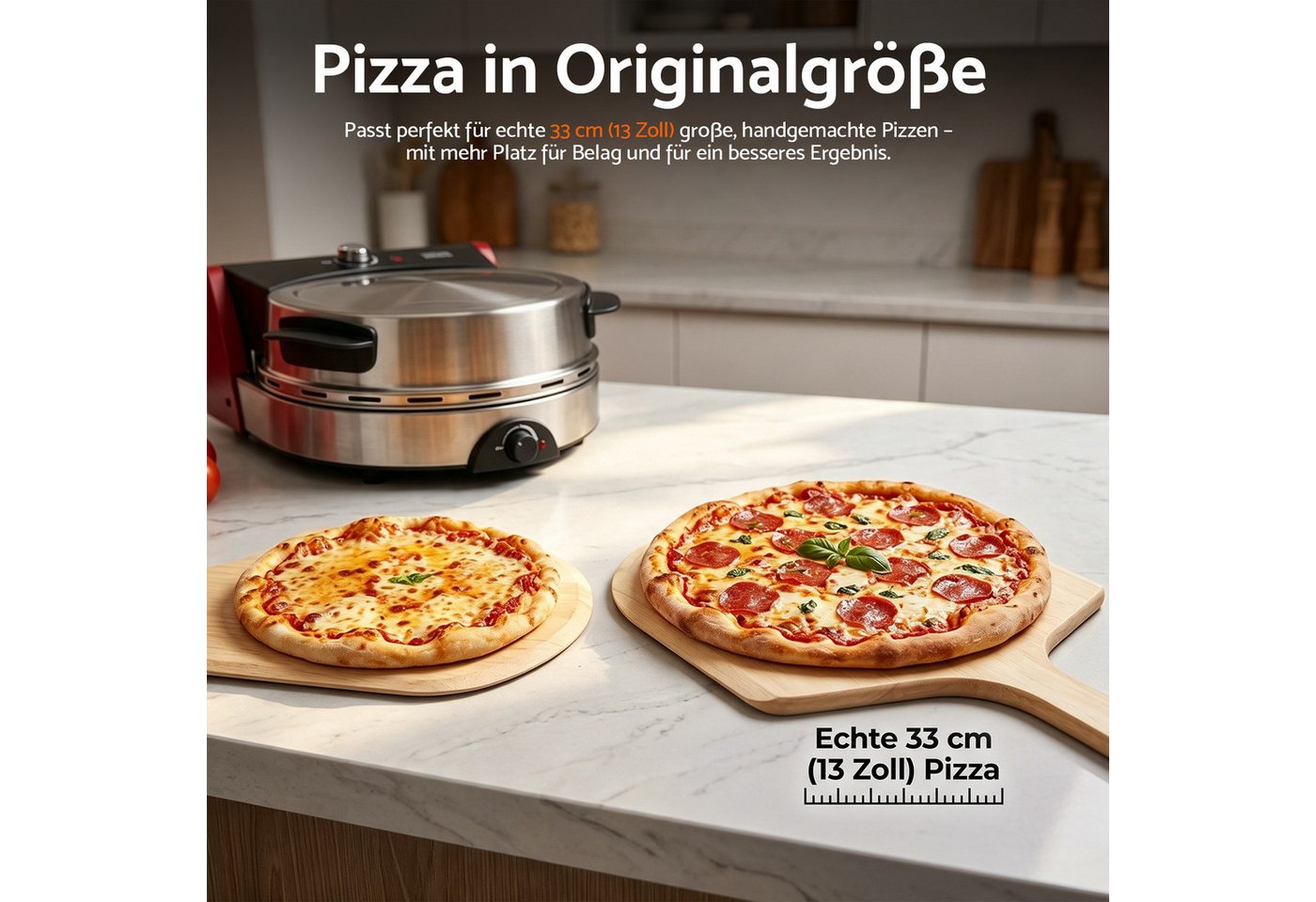 Rebonique Pizzaofen 13" bis 450°C, 2200W mit 6 Programmen, 4 Modi & Pizzastein, Separate Ober-/Unterhitze, Innenbeleuchtung, LED-Anzeige,Expertenmodus Bild 3