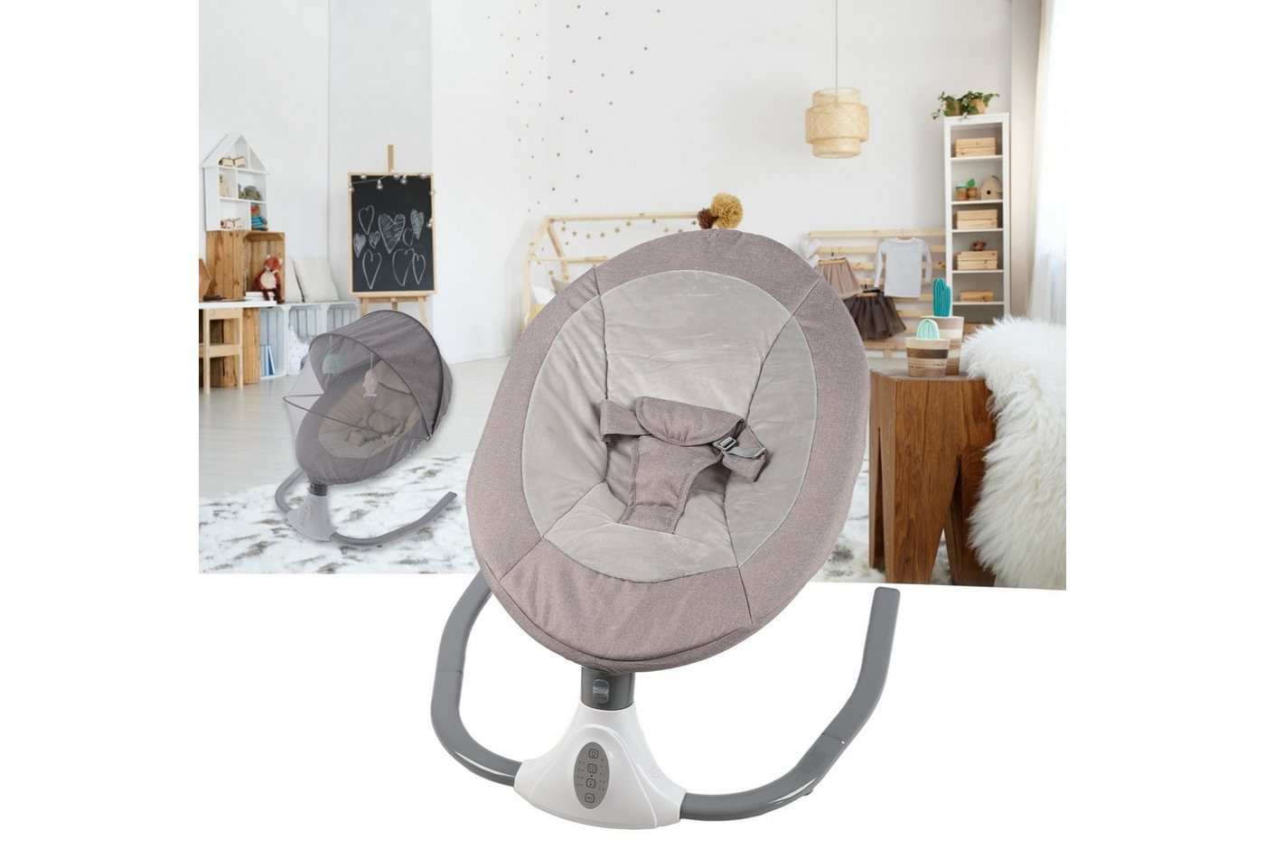 GARRYFIZH Babywippe Smart Baby Wippe Auto-Schaukel Bluetooth, Fernbedienung, bis 20kg, Tragbar,faltbare,Baby Schaukel 24Monatemit Moskitonetz,4Schaukelstufen Bild 3