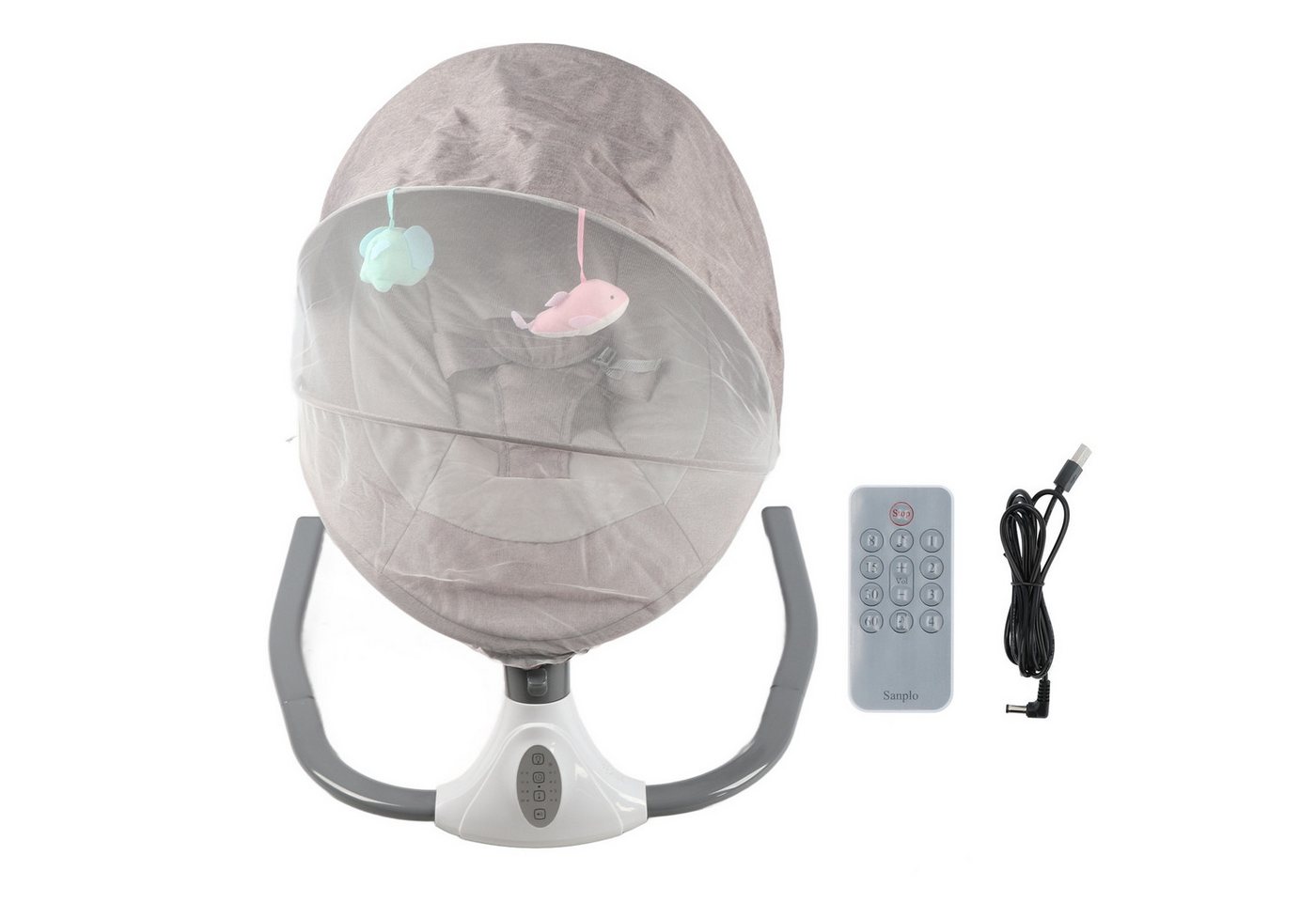 GARRYFIZH Babywippe Smart Baby Wippe Auto-Schaukel Bluetooth, Fernbedienung, bis 20kg, Tragbar,faltbare,Baby Schaukel 24Monatemit Moskitonetz,4Schaukelstufen Bild 4