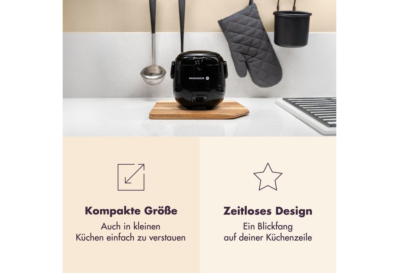 Reishunger Reiskocher Mini – 0,3 L– Keramikbeschichtung – 2 Portionen – in 4 Farben, 120 W, Handliche Größe für kleine Haushalte und unterwegs Bild 4