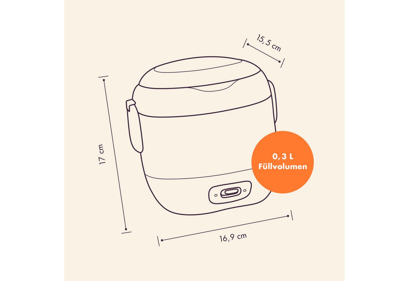 Reishunger Reiskocher Mini – 0,3 L– Keramikbeschichtung – 2 Portionen – in 4 Farben, 120 W, Handliche Größe für kleine Haushalte und unterwegs Bild 5