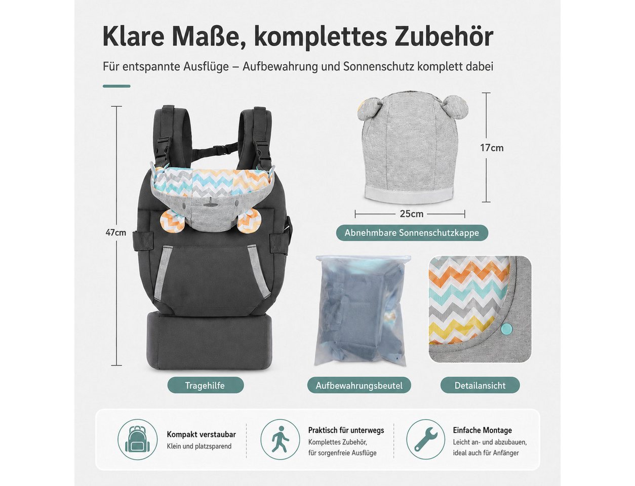 VEKROBOT Babytrage 4-in-1 Babytrage Hüftsitz vorwärts rückwärts vielseitig komfortabel (1-tlg., Vielseitige Tragehilfe für unterwegs), Komfortable multifunktionale Babytrage mit Hüftsitz Bild 3