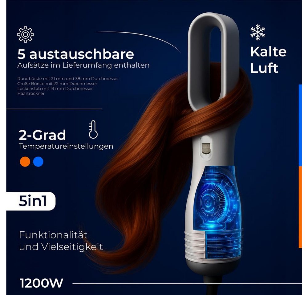 ADLER EUROPE Warmluftbürste AD 2027 5-in-1 Lockenstab Stylingbürste Keramikbeschichtung, Kaltluftfunktion, Rundbürsten, Lockenstab, Perlweiß stylish Bild 3