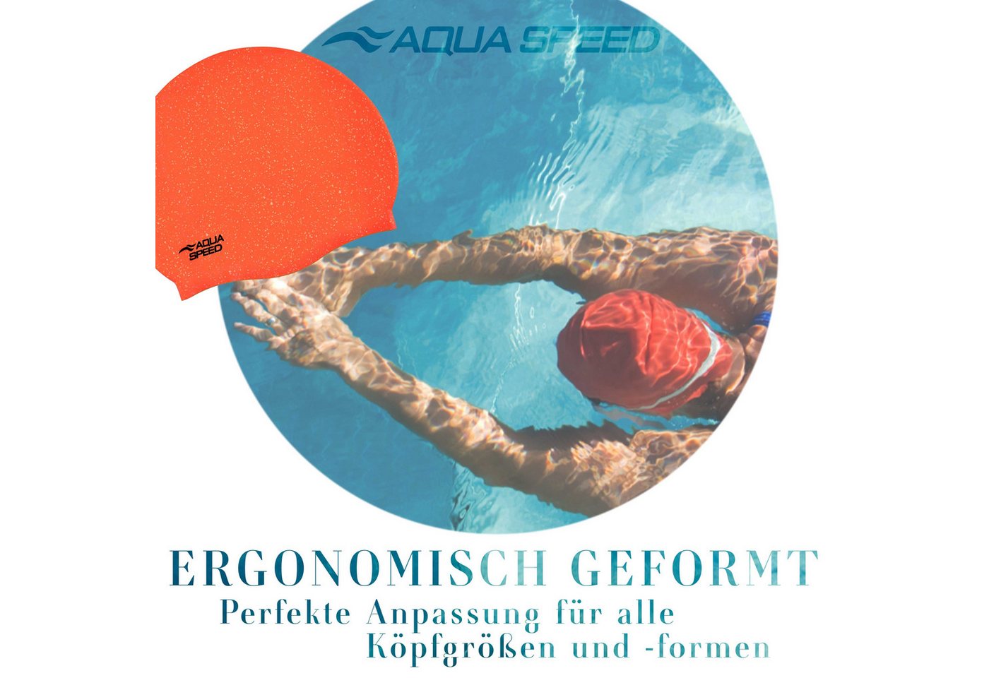 Aqua Speed Badekappe Bademütze mit 50% recyceltem Silikon – Dehnbar, langlebig & bequem (Reißfeste Bademütze mit glatter Oberfläche – ideal für Wassersport), Langlebige Silikon-Badehaube – Einfach anzuziehen & schnelltrocknend Bild 3
