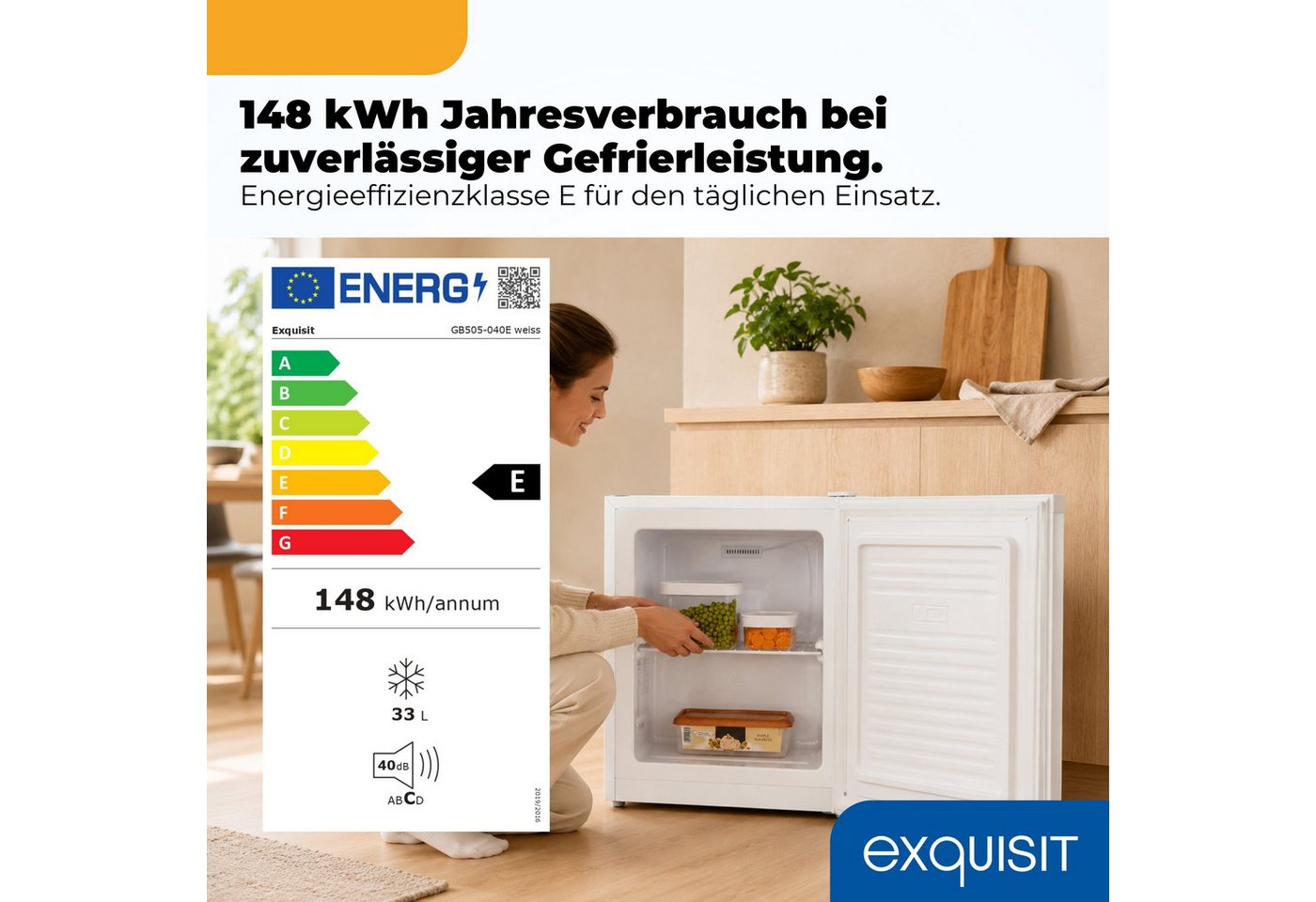 exquisit Gefrierschrank GB505-040E, 51 cm hoch, 44 cm breit, 33 l Nutzinhalt, 4* - Gefrieren, ideal als kleiner Zweitgefrierschrank Bild 2