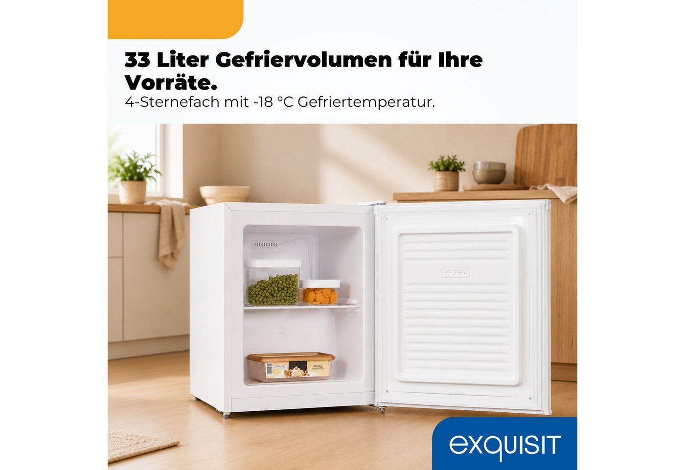 exquisit Gefrierschrank GB505-040E, 51 cm hoch, 44 cm breit, 33 l Nutzinhalt, 4* - Gefrieren, ideal als kleiner Zweitgefrierschrank Bild 4