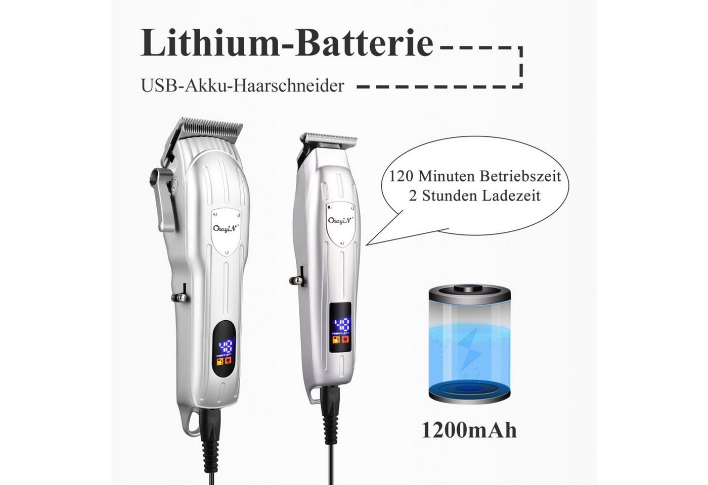 CkeyiN Haarschneider Profi Haarschneidemaschine und Barttrimmer Set kabellos elektrisch, Aufsteckkämme, geräuscharm 120 Min. Akkulaufzeit Präzisionstrimmer Konturentrimmer Bild 4