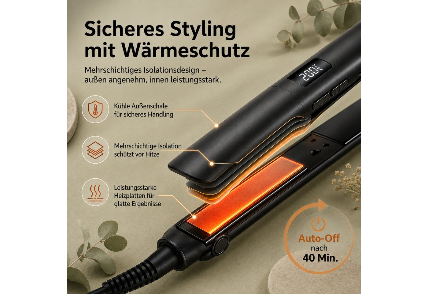 Fyrove Glätteisen Haarglätter mit LCD-Display, 4 Temperaturstufen 140–200°C Keramik-Haarglätter mit Auto-Off, 360° Drehkabel, Styling-Tool für glattes Haar, Reise-Glätteisen, Geschenk für Weihnachten & Geburtstag Bild 2