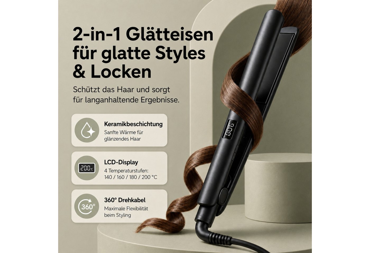 Fyrove Glätteisen Haarglätter mit LCD-Display, 4 Temperaturstufen 140–200°C Keramik-Haarglätter mit Auto-Off, 360° Drehkabel, Styling-Tool für glattes Haar, Reise-Glätteisen, Geschenk für Weihnachten & Geburtstag Bild 4