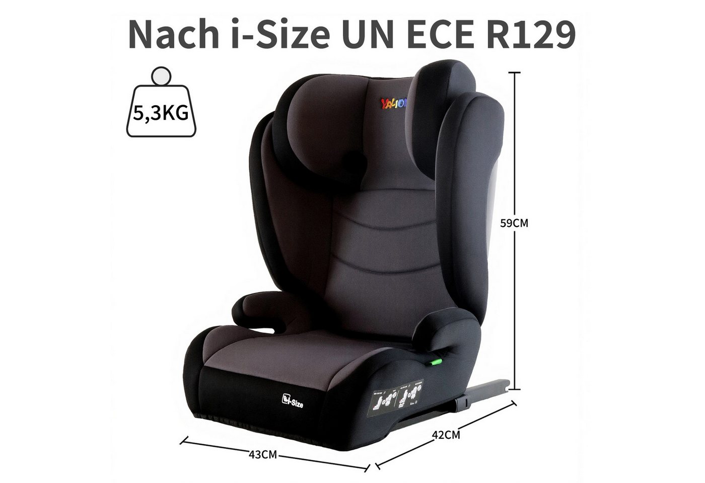 Yalion Autokindersitz Kinder Kinderautositz ISOFIX, i-Size Kindersitzerhöhung ECE R129, ab: 3 Jahre, bis: 10 Jahre, (1 pcs) Bild 2