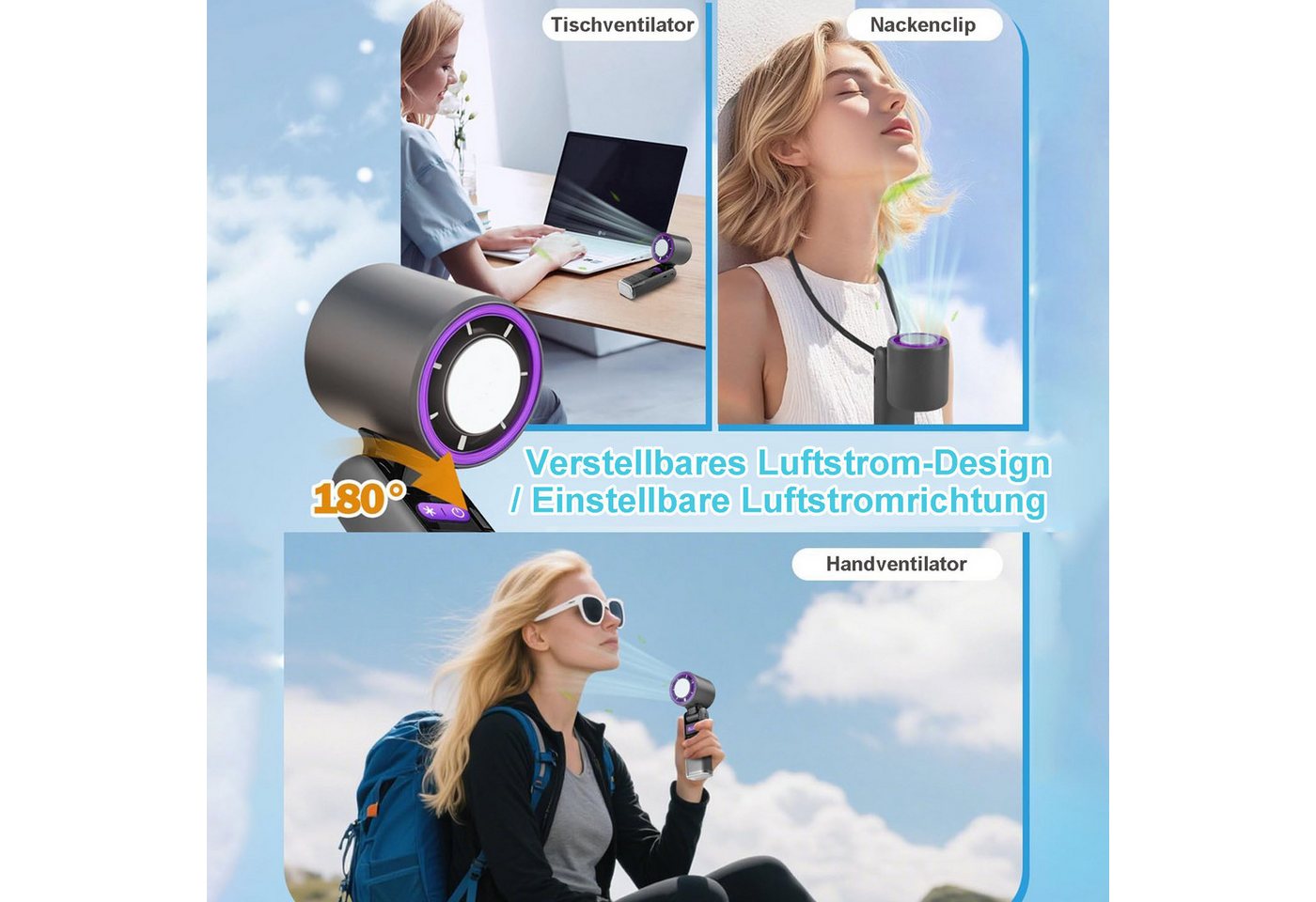 Senmudi Handventilator Tragbarer Mini-Turbo-Lüfter,2000 mAh USB-Akku,199-stufige Einstellung, Kühldesign mit LED-Display, 3-in-1-Design mit Beleuchtungsfunktion