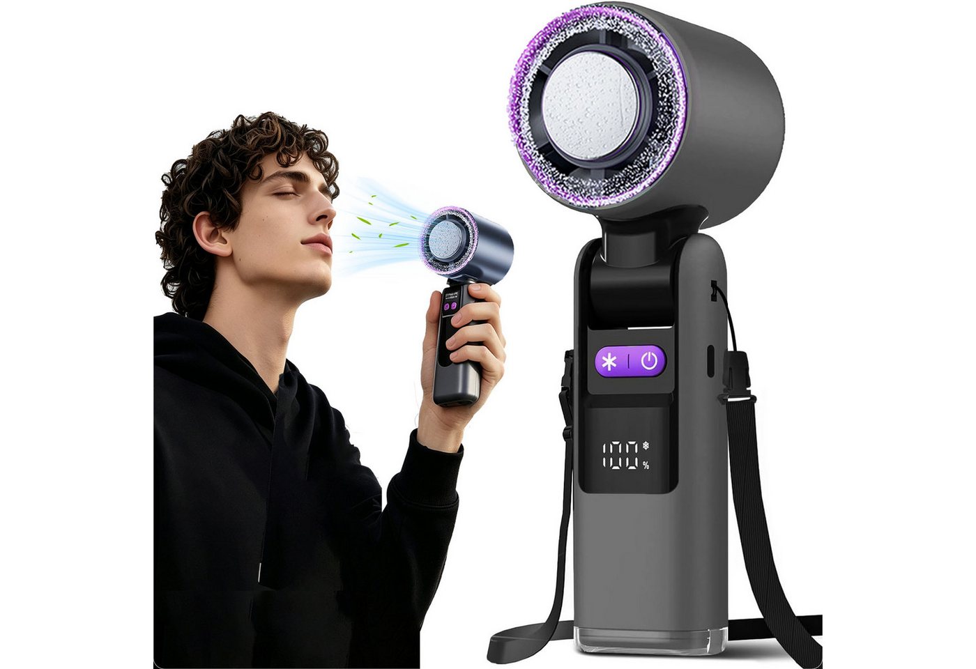 Senmudi Handventilator Tragbarer Mini-Turbo-Lüfter,2000 mAh USB-Akku,199-stufige Einstellung, Kühldesign mit LED-Display, 3-in-1-Design mit Beleuchtungsfunktion Bild 3