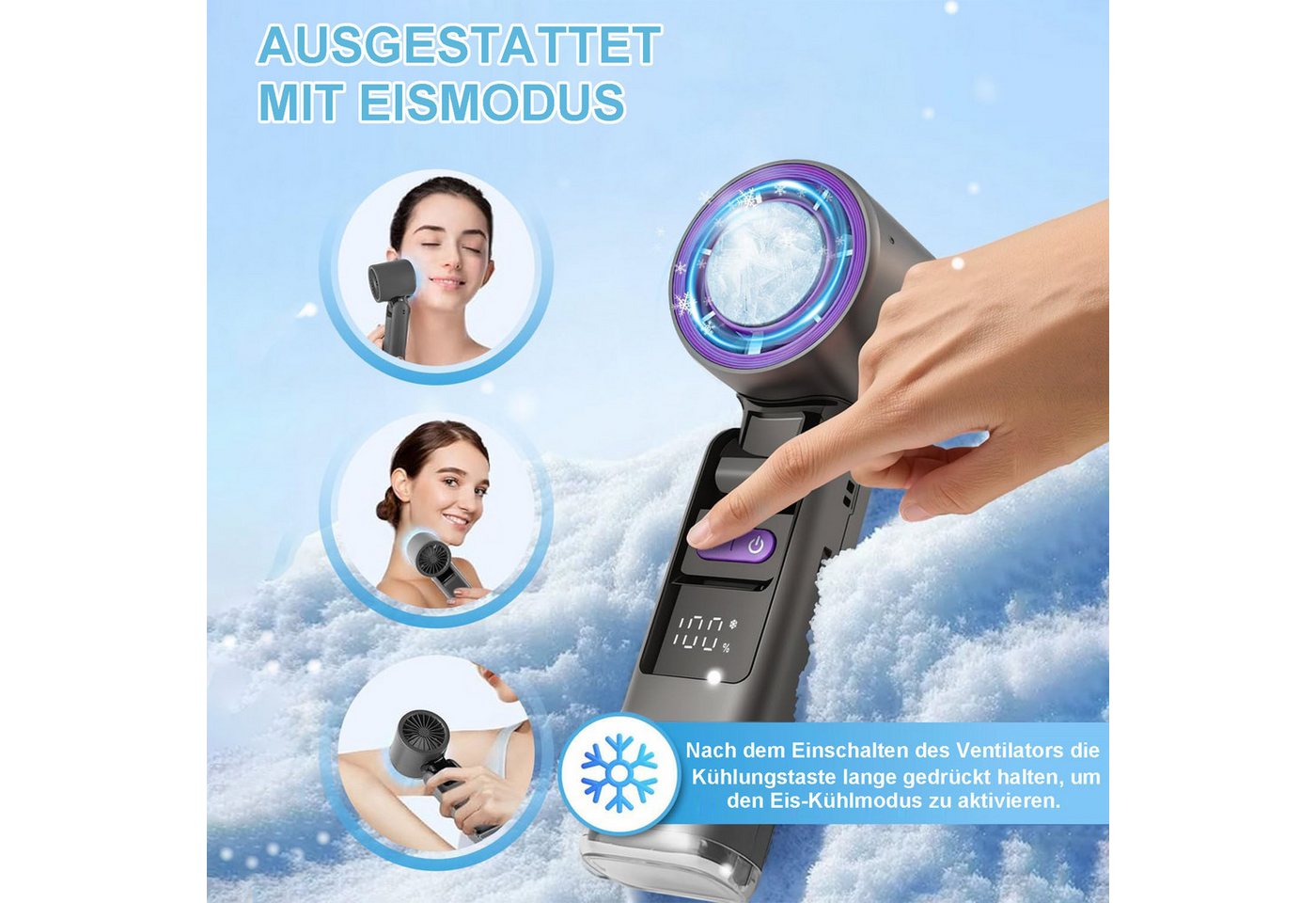 Senmudi Handventilator Tragbarer Mini-Turbo-Lüfter,2000 mAh USB-Akku,199-stufige Einstellung, Kühldesign mit LED-Display, 3-in-1-Design mit Beleuchtungsfunktion Bild 5