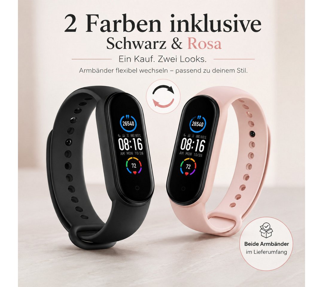 Winch Fitness-Tracker Smartwatch Fitness- und Gesundheitsarmband (Herzfrequenz-, Blutdruck- und Blutsauerstoffmessung, IP67 Wasserdicht, Bluetooth 4.0, kompatibel mit Android und iOS), Schrittzähler, Kalorien- und Distanzanzeige, Schlafanalyse Bild 2