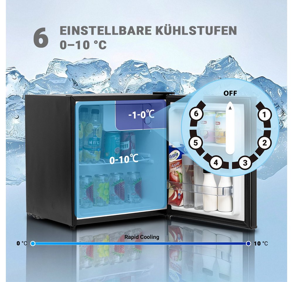 Smad Table Top Kühlschrank DSF-48B6E DSF-48B6E, 51 cm hoch, 45 cm breit, 6-stufigem Thermostat Kühlfach, 39 dB, für Schlafzimmer/Büro