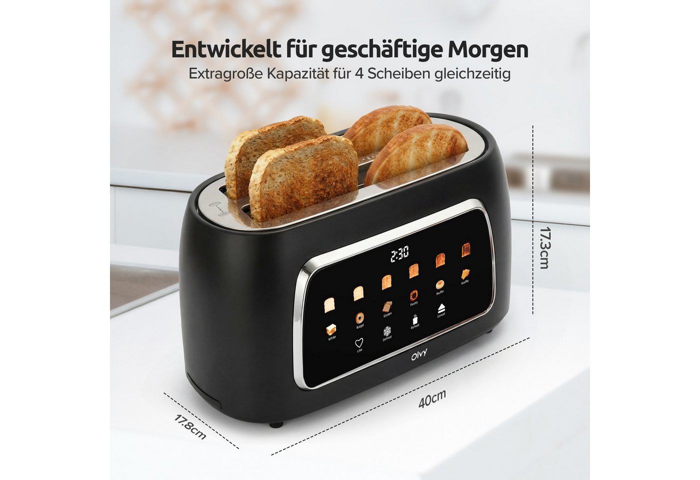 Olvy Toaster Olvy Toaster 4 Scheiben, Langschlitztoaster, Digitaldisplay mit Timer Bild 2