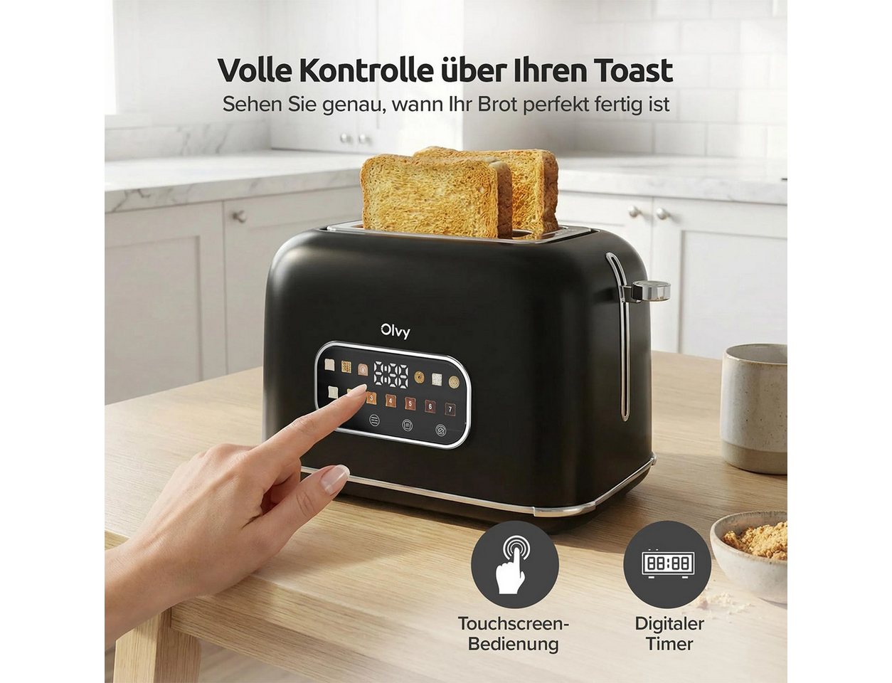 Olvy Toaster Olvy Toaster, Touchscreen mit Timer, 7 Bräunungsstufen