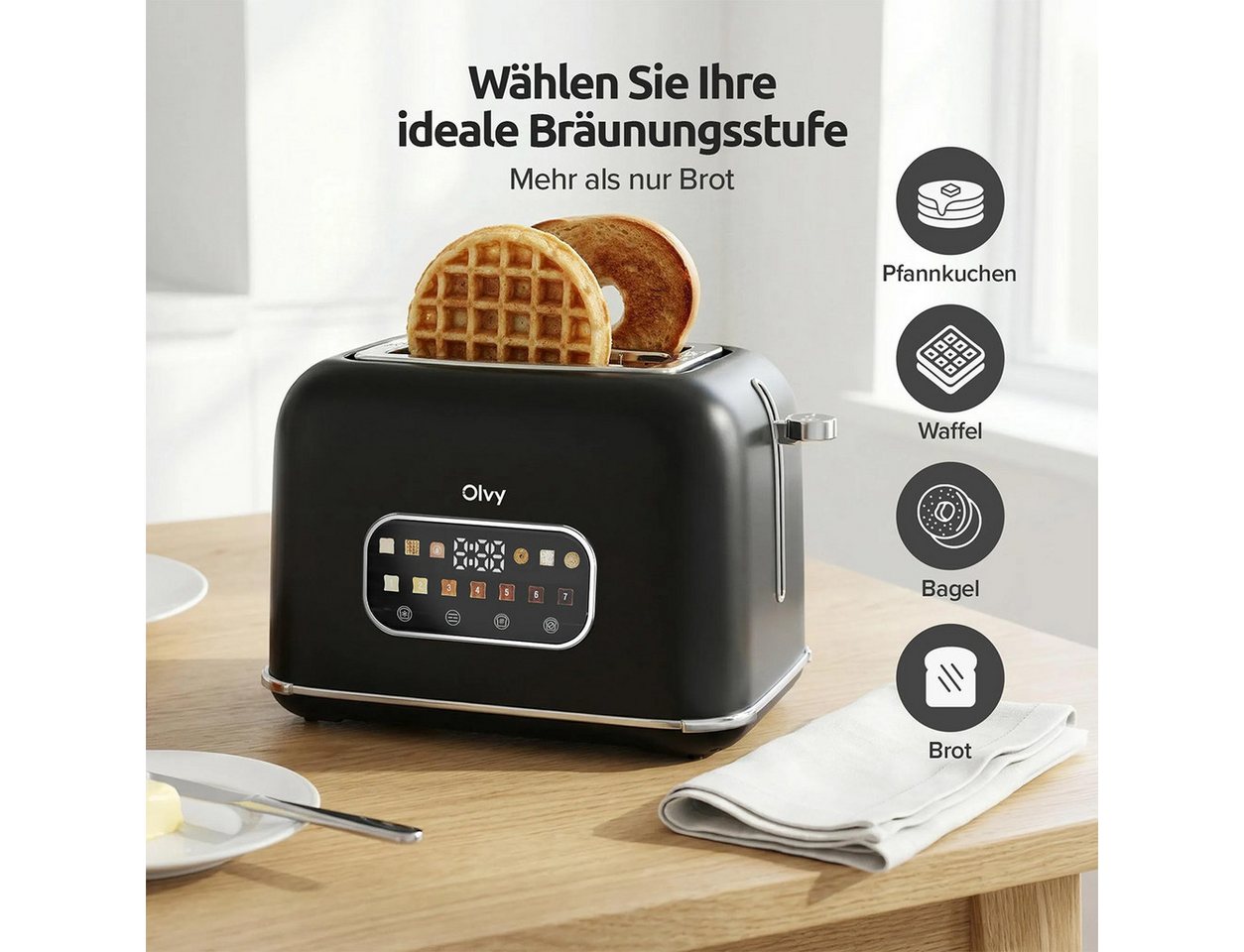 Olvy Toaster Olvy Toaster, Touchscreen mit Timer, 7 Bräunungsstufen Bild 2