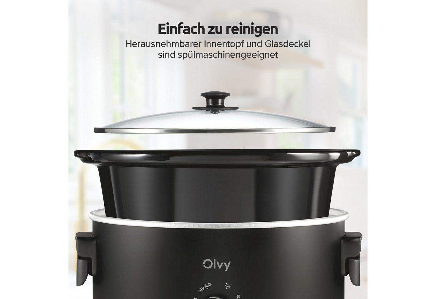 Olvy Dampfgarer Olvy Slow Cooker 6L – Keramischer Innentopf Bild 2