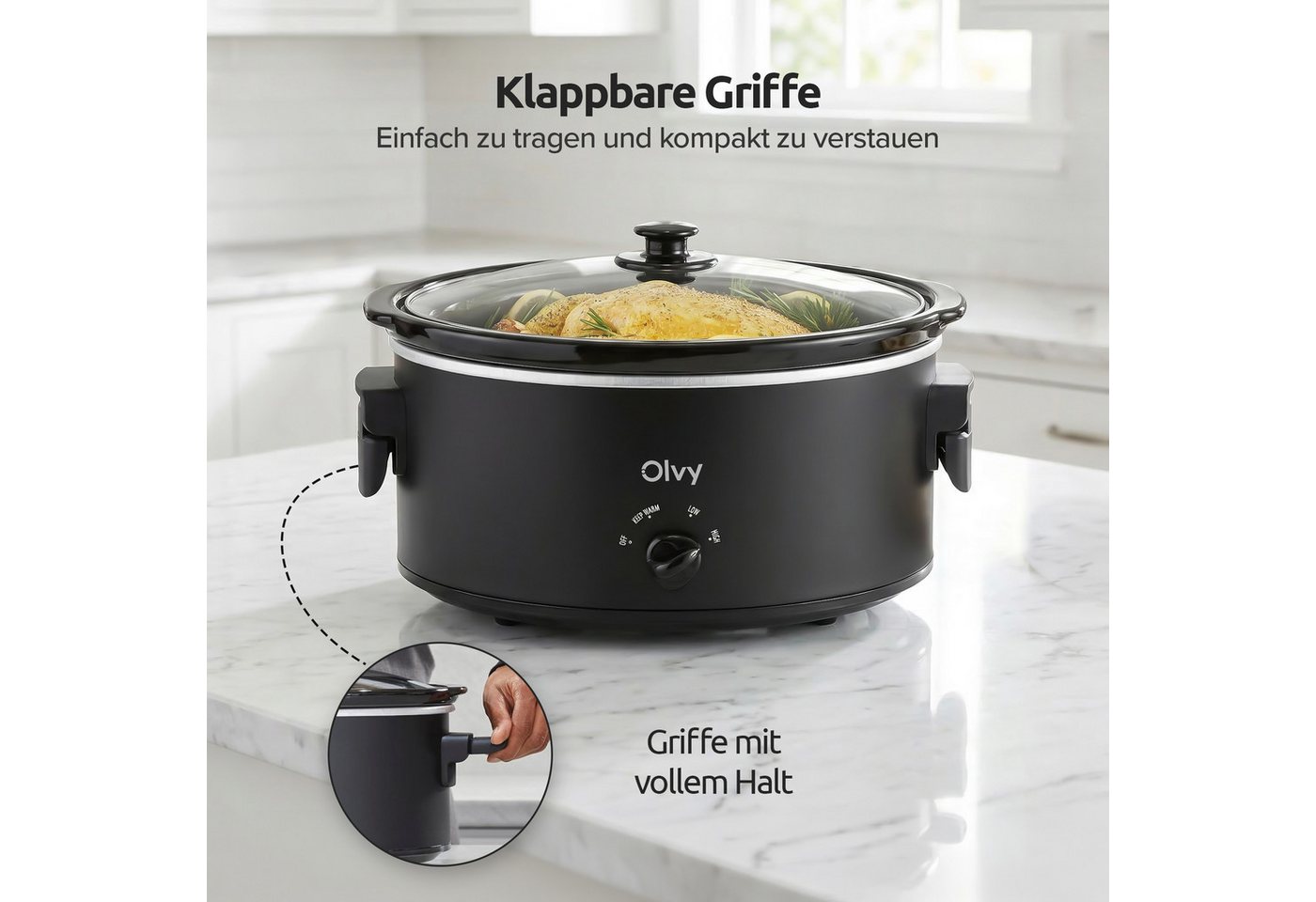 Olvy Dampfgarer Olvy Slow Cooker 6L – Keramischer Innentopf Bild 3