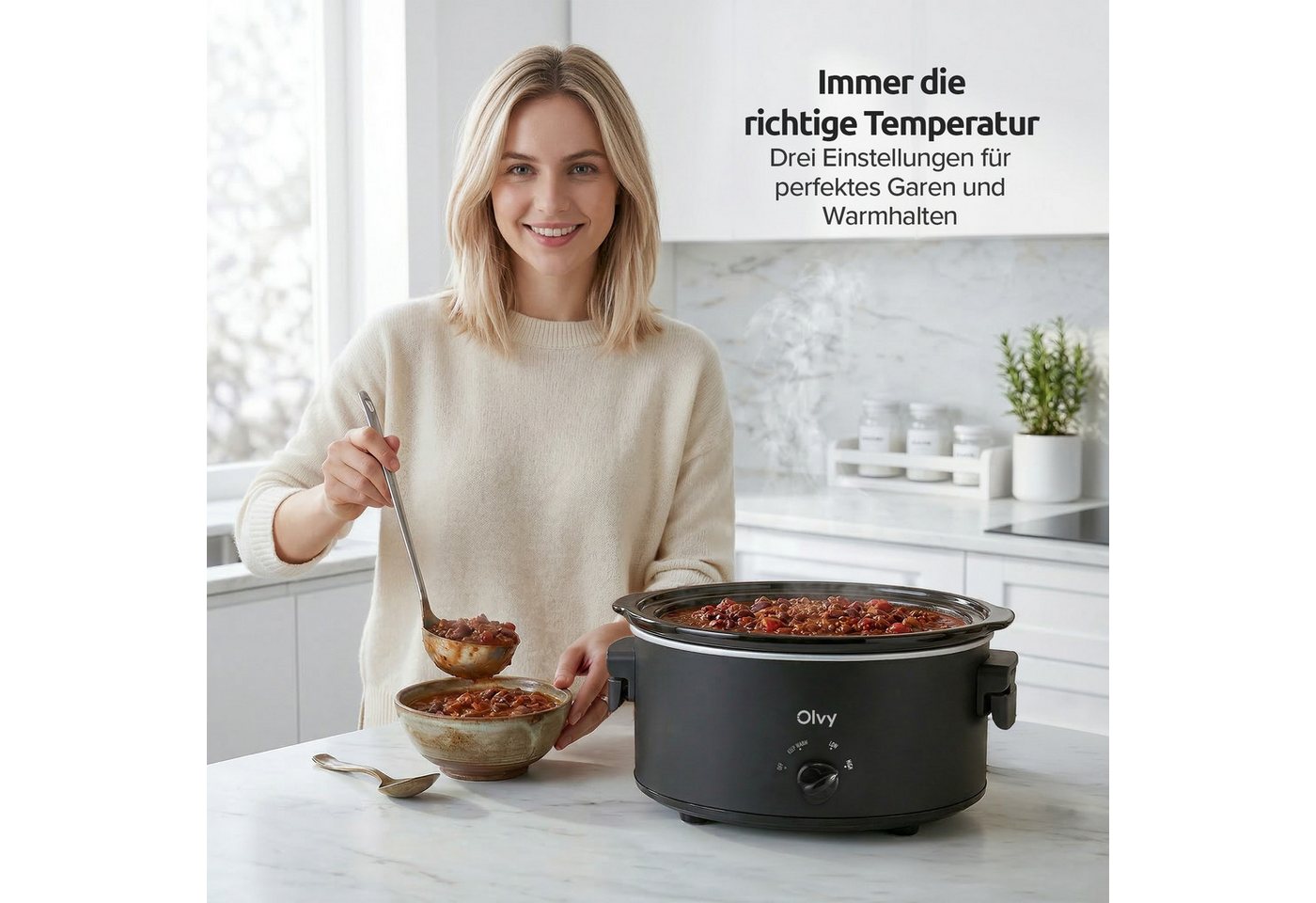 Olvy Dampfgarer Olvy Slow Cooker 6L – Keramischer Innentopf Bild 5