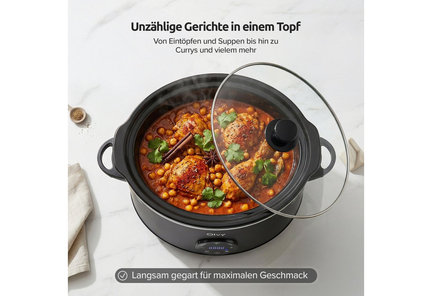 Olvy Dampfgarer Olvy Digitaler Slow Cooker mit Timer – 6 Liter