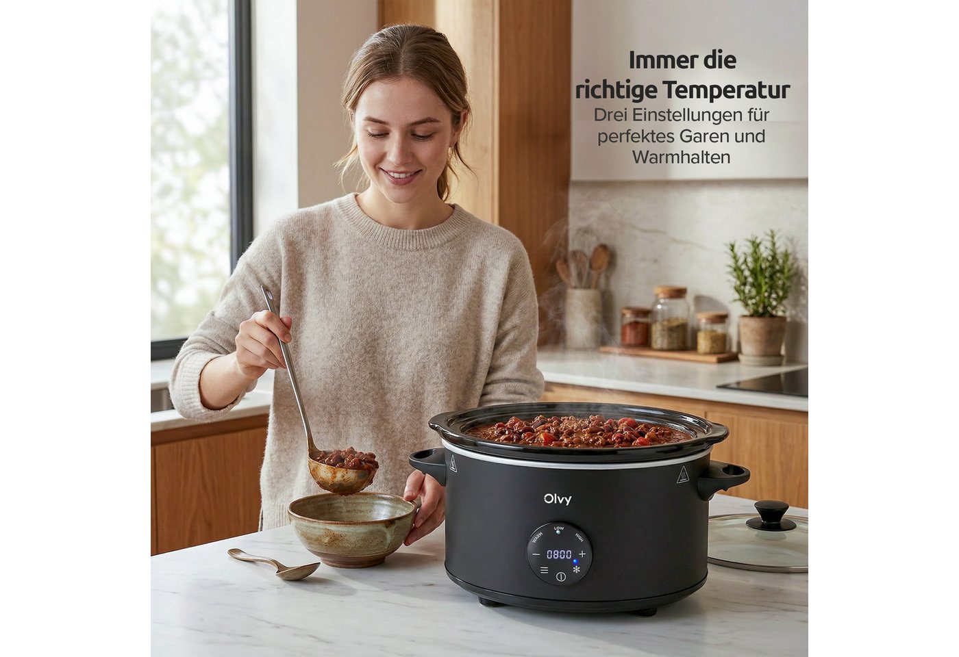 Olvy Dampfgarer Olvy Digitaler Slow Cooker mit Timer – 6 Liter Bild 3