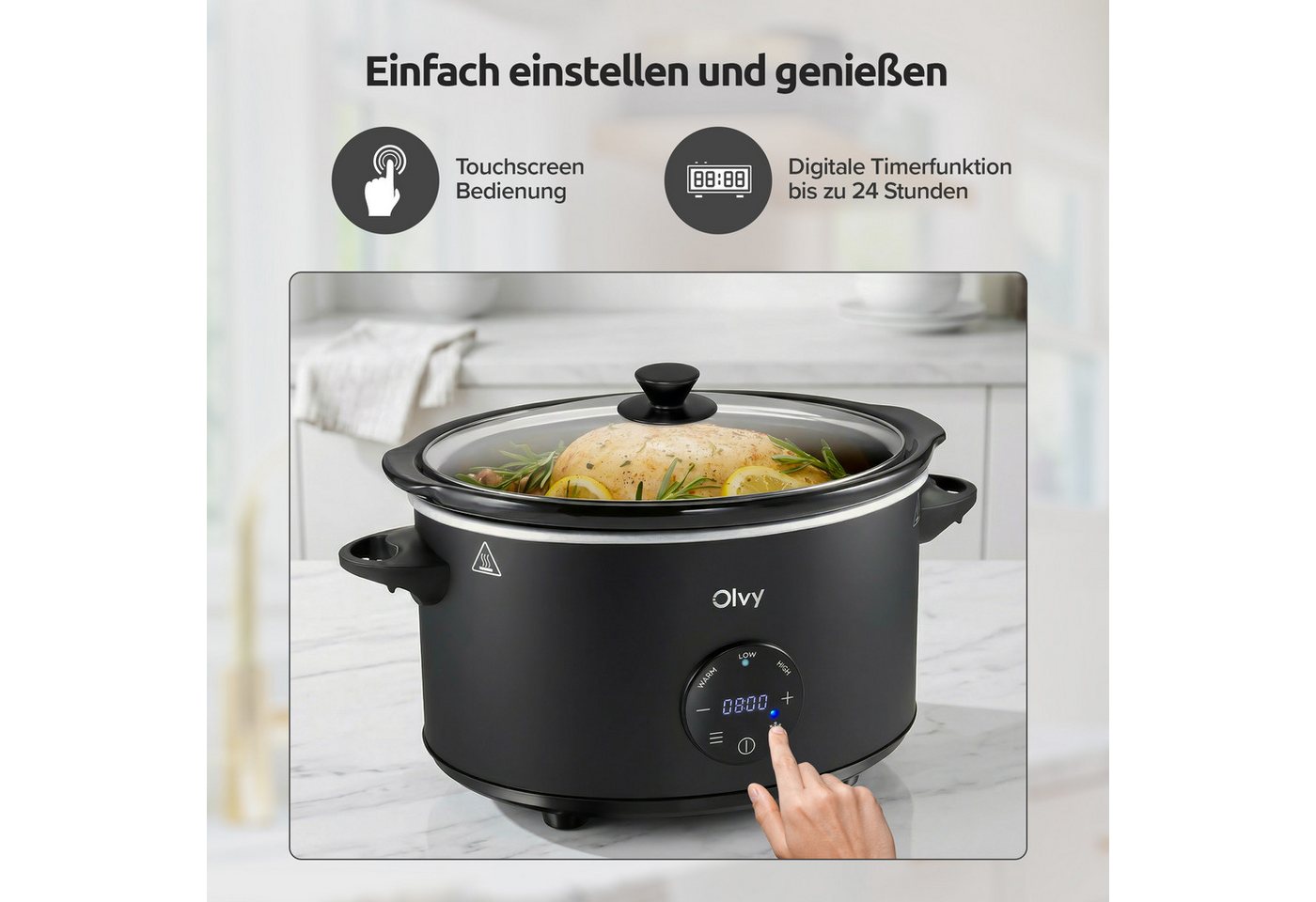 Olvy Dampfgarer Olvy Digitaler Slow Cooker mit Timer – 6 Liter Bild 5