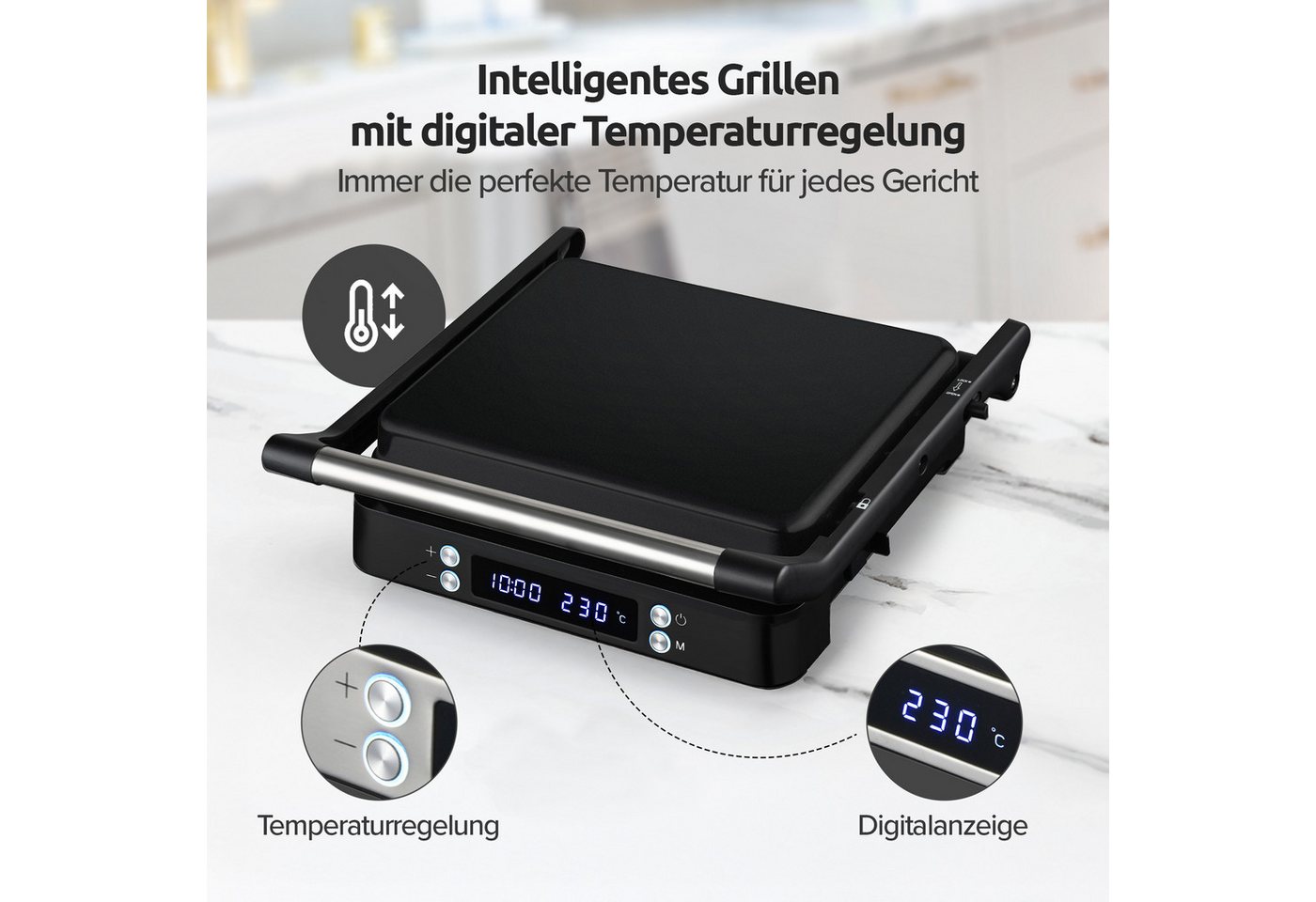 Olvy Kontaktgrill Olvy Kontaktgrill XXL 2000W – Sandwichmaker für 4 Sandwiches
