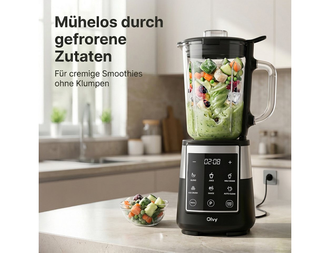 Olvy Standmixer Olvy Standmixer, 1,5 L Glasbehälter mit 600ml Tritan-Becher Bild 2